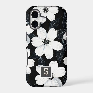 Flores blancas en Monograma Negro Elegante