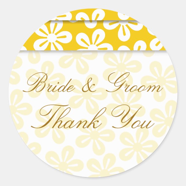 Flores Blancas En Pegatina Boda Amarillo (Anverso)