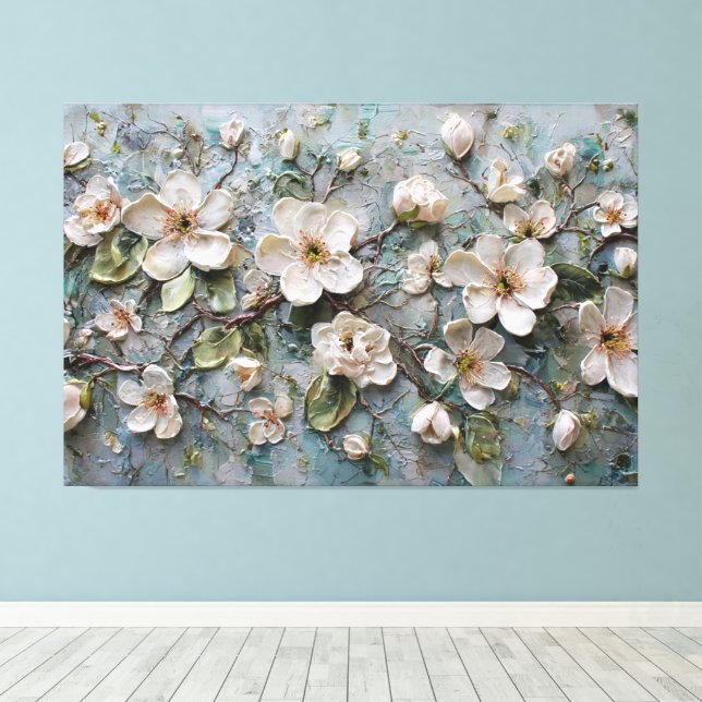 Flores blancas en ramas: arte de pared abstracto (Insitu (piso de madera))