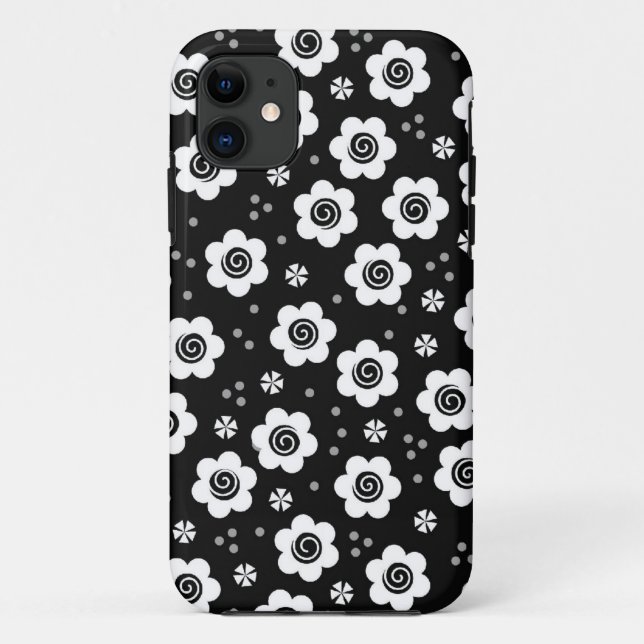 Flores blancas negras lindo iPhone 5 Funda (Reverso)