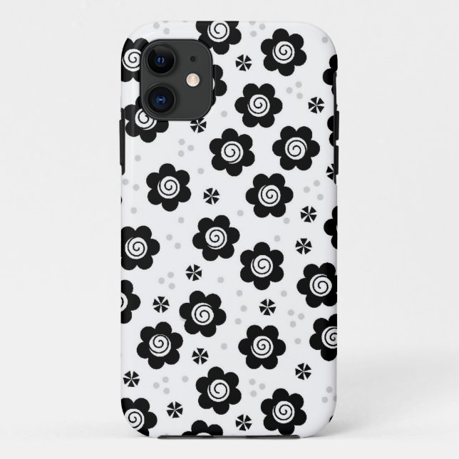 Flores blancas negras lindo iPhone 5 Funda (Reverso)