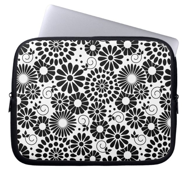 Flores blancas negras retro Funda para portátiles (Frente)