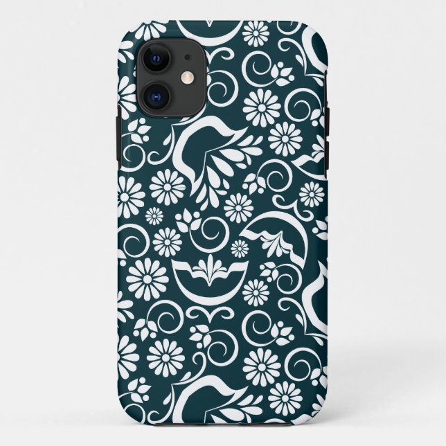 Flores blancas negras retro iPhone 5 Funda (Reverso)