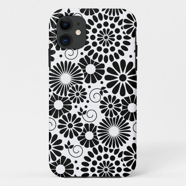Flores blancas negras retro iPhone 5 Funda (Reverso)