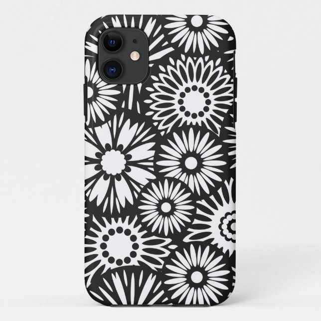 Flores blancas negras retro iPhone 5 Funda (Reverso)