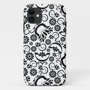Flores blancas negras retro iPhone 5 Funda