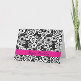 Flores blancas negras retro Tarjeta de cumpleaños