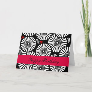 Flores blancas negras retro Tarjeta de cumpleaños