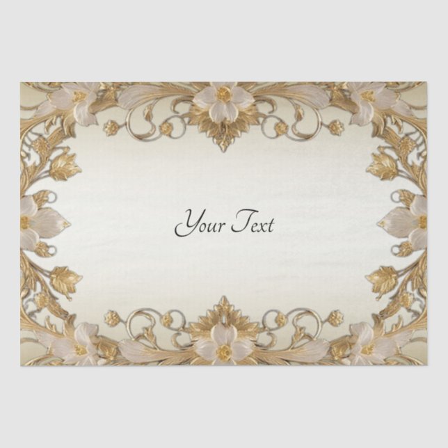 Flores Blancas Papel de Seda Dorado Decorativo (Anverso)