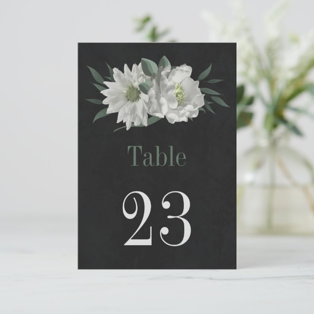 flores blancas románticas número de mesa negro (Anverso de pie)