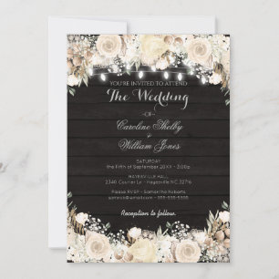 Flores blancas rusticas e invitación a la boda de 