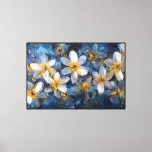Flores blancas y amarillas sobre azul – Arte mural