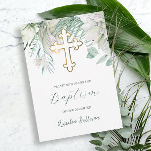 Flores blancas y invitación al bautismo de vegetac