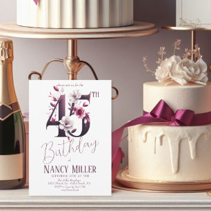 Flores blancas y magenta 45ª invitación por cumple