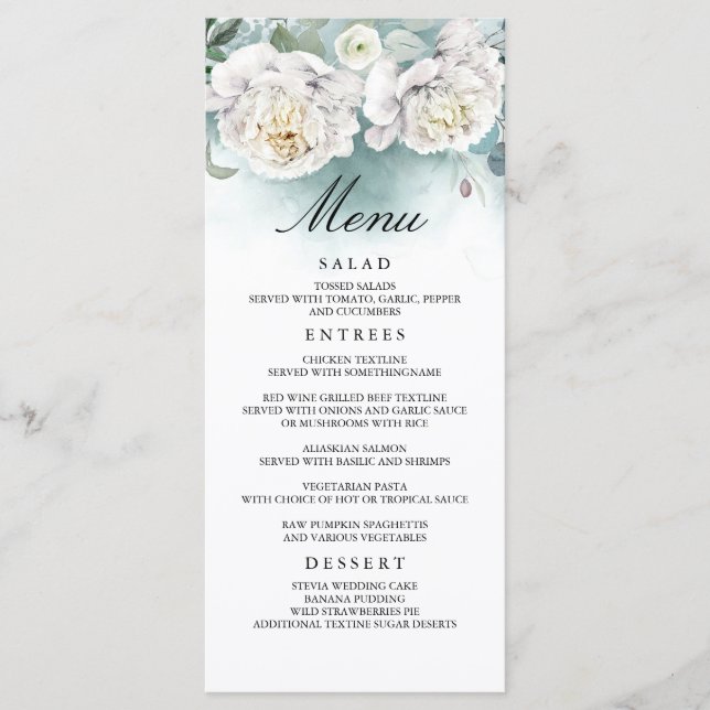Flores blancas y menús Bodas de vegetación (Anverso)