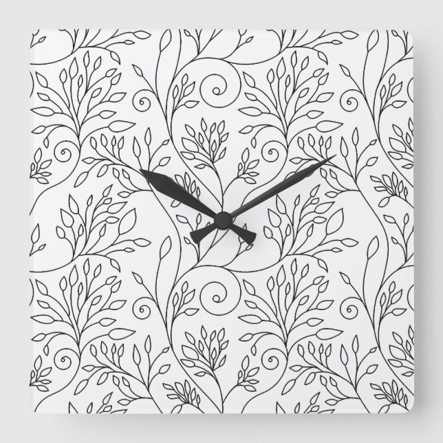 Flores blancas y negras elegantes reloj de pared (Anverso)