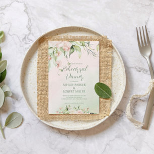 Flores blancas y rosas Ensayo de cena Invitación