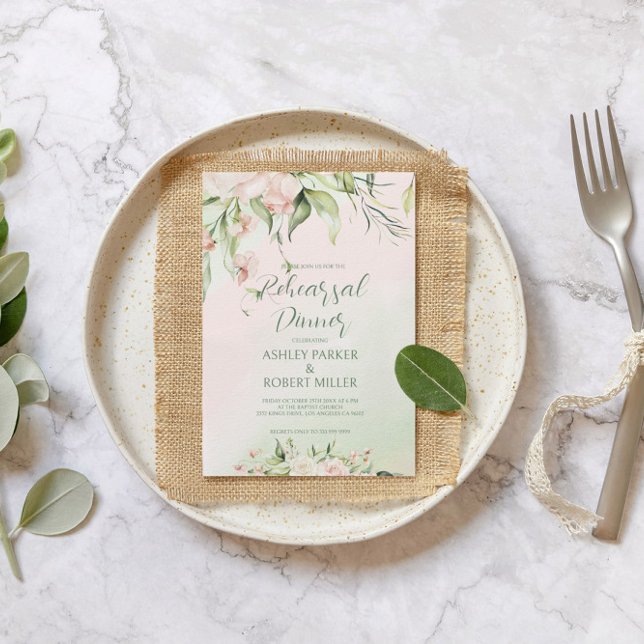 Flores blancas y rosas Ensayo de cena Invitación (Subido por el creador)