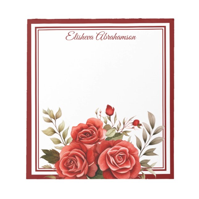 Flores Boho Bloc de Notas Rosas Rojas (Frente)