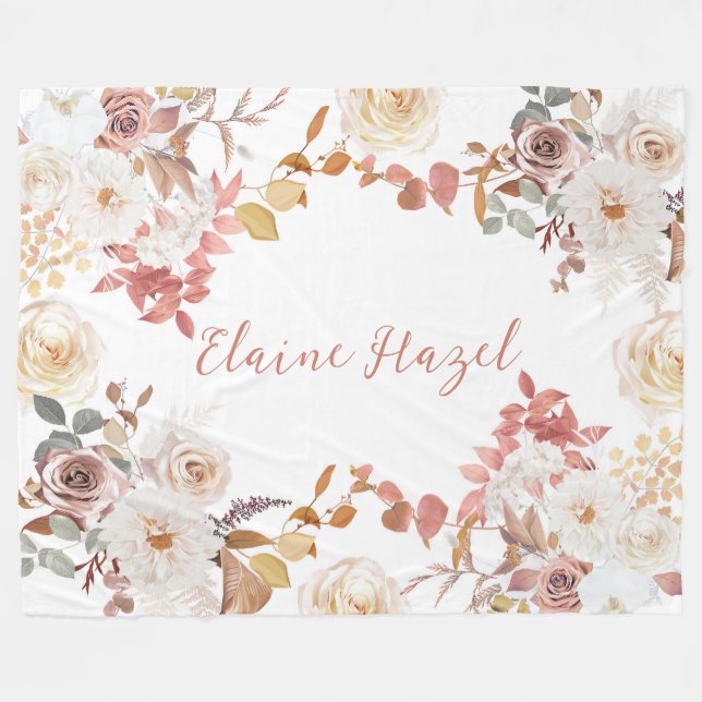 Flores Boho Personalizadas en Manta de Fleece (Frente (Horizontal))