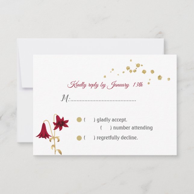 flores borgoñas y hojas de oro tarjeta RSVP (Anverso)