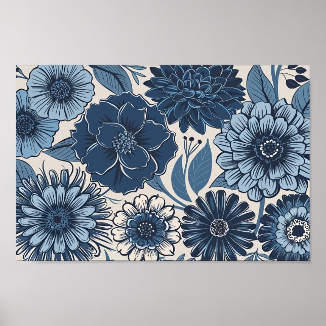 Flores Botánicas Azules: Arte Floral Elegante (Frente)