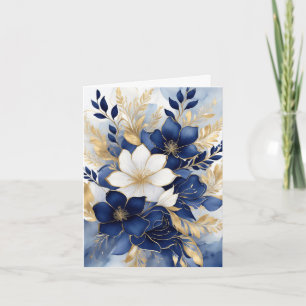 Flores Botánicas de Azul Marino y Blanco