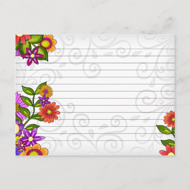 Flores brillantes con tarjeta de receta boda (Anverso)