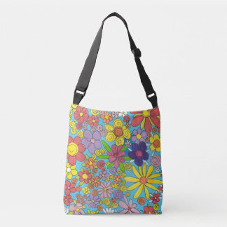 Flores brillantes del Doodle sobre el bolso