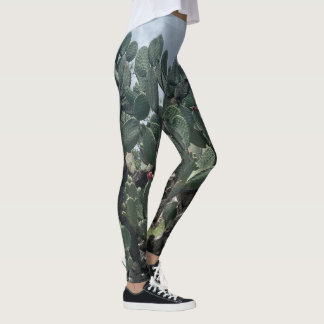 Flores Cactus Moda Leggings Azul Verde