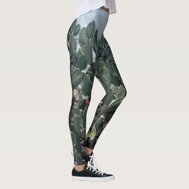 Flores Cactus Moda Leggings Azul Verde (Derecha)