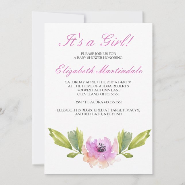 Flores cepilladas| Invitación a Baby Shower de col (Anverso)