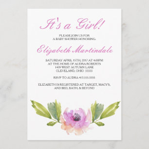 Flores cepilladas Invitación a Baby Shower de col