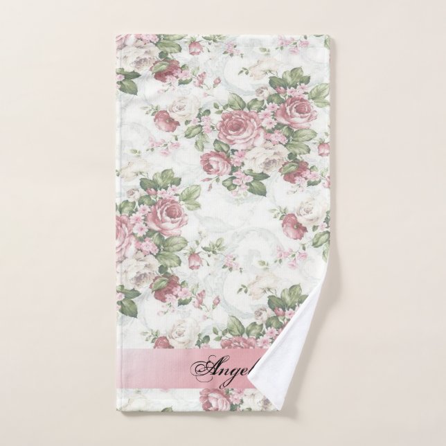 Flores chic de Shabby antiguas personalizadas (Toalla de mano)