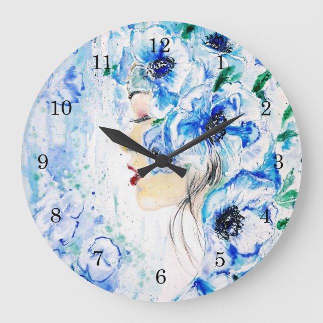 Flores Chica reloj de pared - Fantasía azul - Pint (Anverso)