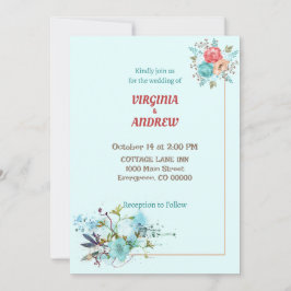 Flores color agua elegante Invitación a la boda