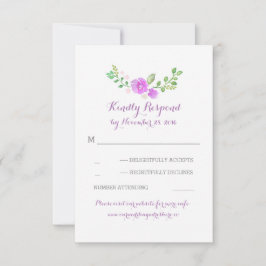 flores color de agua morada boda tarjetas RSVP
