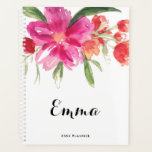 Flores color de agua rosada posan planificador per<br><div class="desc">Planner floral de personalizable con ilustraciones caprichosos de acuarela de posy rosado caliente. Este planificador femenino y caprichoso será perfecto como regalo.</div>