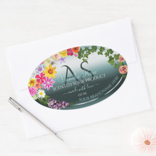 Flores coloridas de etiquetas de productos verde a