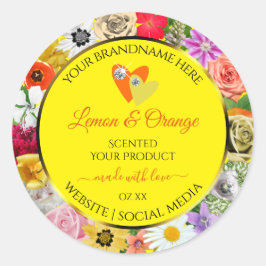 Flores coloridas Etiquetas de productos amarillos 