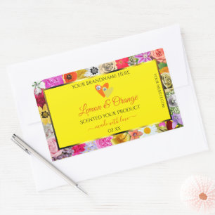 Flores coloridas Etiquetas de productos amarillos 