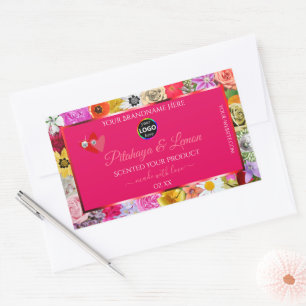 Flores coloridas Etiquetas de productos rosas Logo