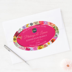 Flores coloridas Etiquetas de productos rosas Logo