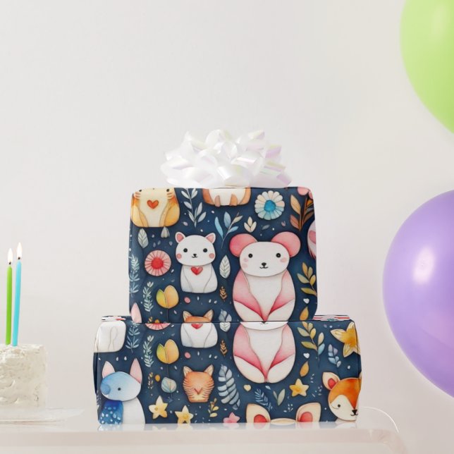 Flores cortas animales Papel envuelto (Regalos de fiesta)