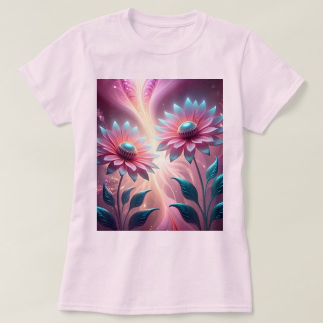 Flores cósmicas rosadas Psicodelic Camiseta Rosa (Diseño del anverso)