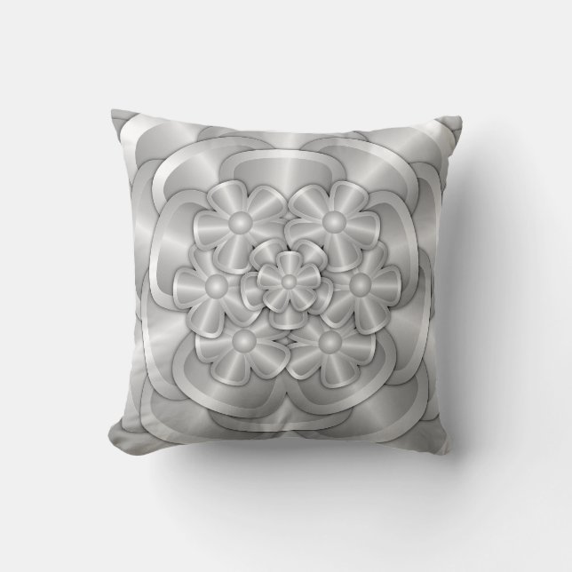 Flores cromadas - Cojín decorativo plateado (Anverso)