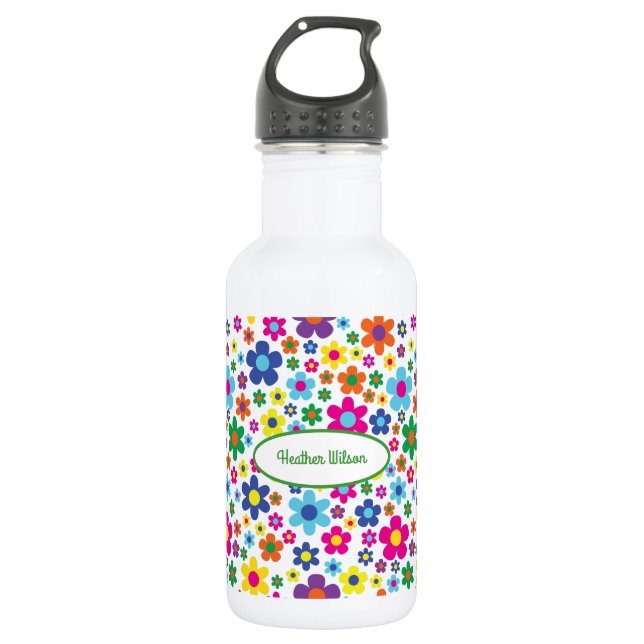 Flores Cute Niños Botella de Agua con Nombre (Anverso)