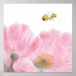 Flores de abeja y rosa Lápiz de colores de arte de