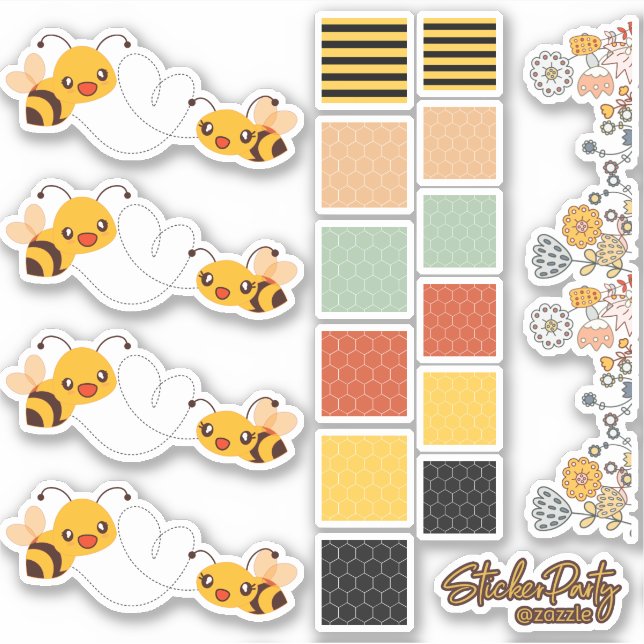 Flores de abejas y conjunto de Pegatinas de Honeyc (Anverso)