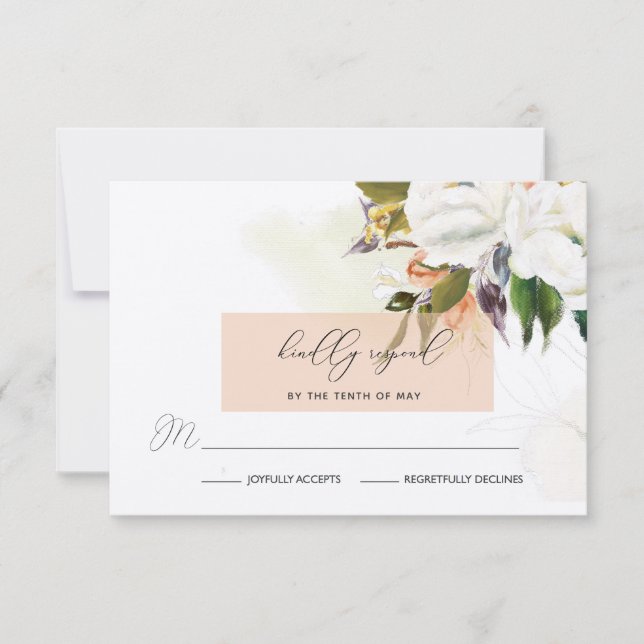 Flores de aceite pintadas a mano Boda RSVP en Peac (Anverso)